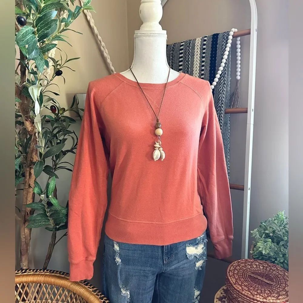 Madewell Burnt Orange Raglan Sweatshirt XS Lightweight Crewneck Casual